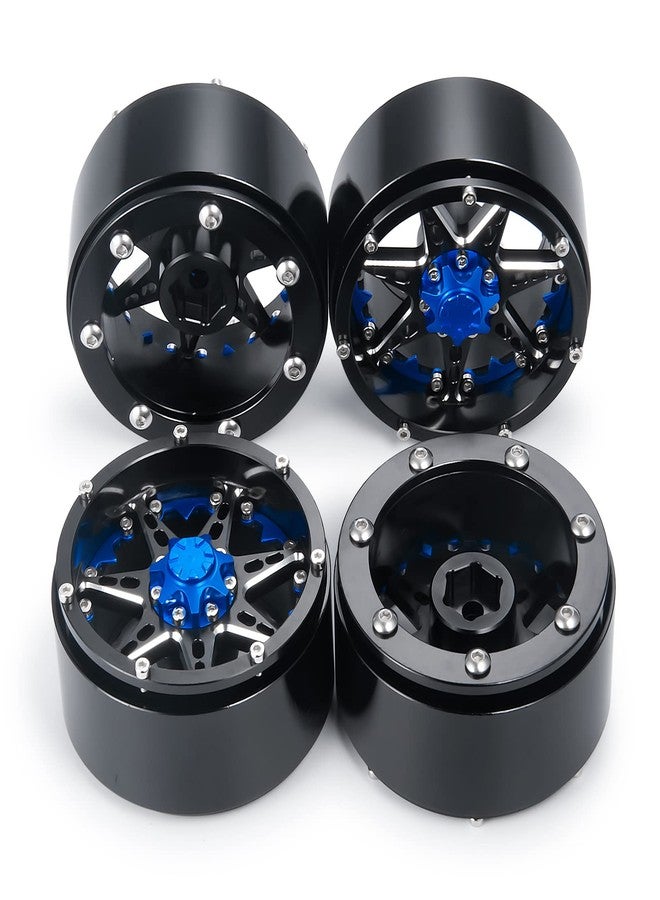 QUE-T 2.2" Metal Beadlock Wheel Rims Set for RC 1/10 Crawler TRX4 SCX10 90046 Pack of 4 (Blue & Black) - Image 5
